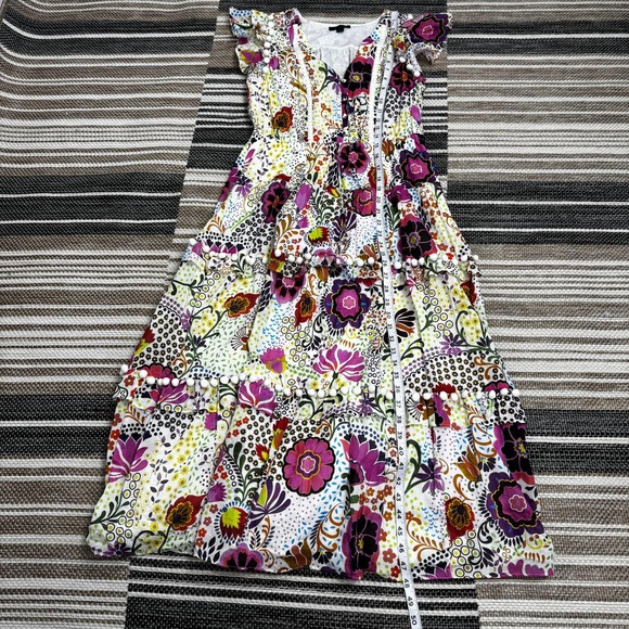 J.Crew Pom Pom Dress Women's 6 Multicolor‎ Ratti Retro Floral Tiered Ruffle Maxi - Picture 15 of 16